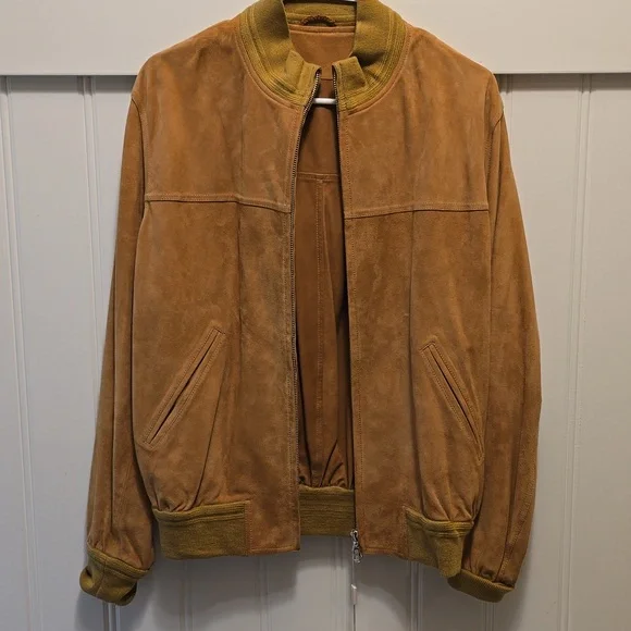 Mens Made In Italy Camel Suede Bomber. Full Zipper. Anna Piarna Pitti Firenze